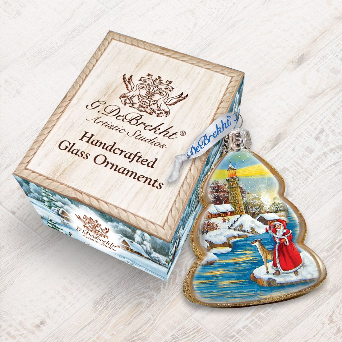 Adorno de cristal con forma de faro de Santa Mercurio de G. DeBrekht - Decoración navideña costera - 773025