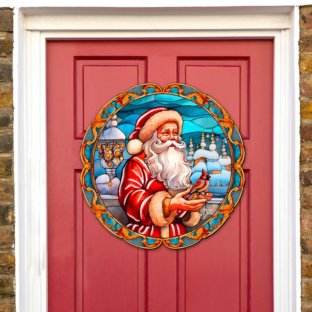 Decoración navideña para puerta de Papá Noel con cardenal rojo de G. Debrekht - Decoración de muñeco de nieve de Papá Noel - 8652807H