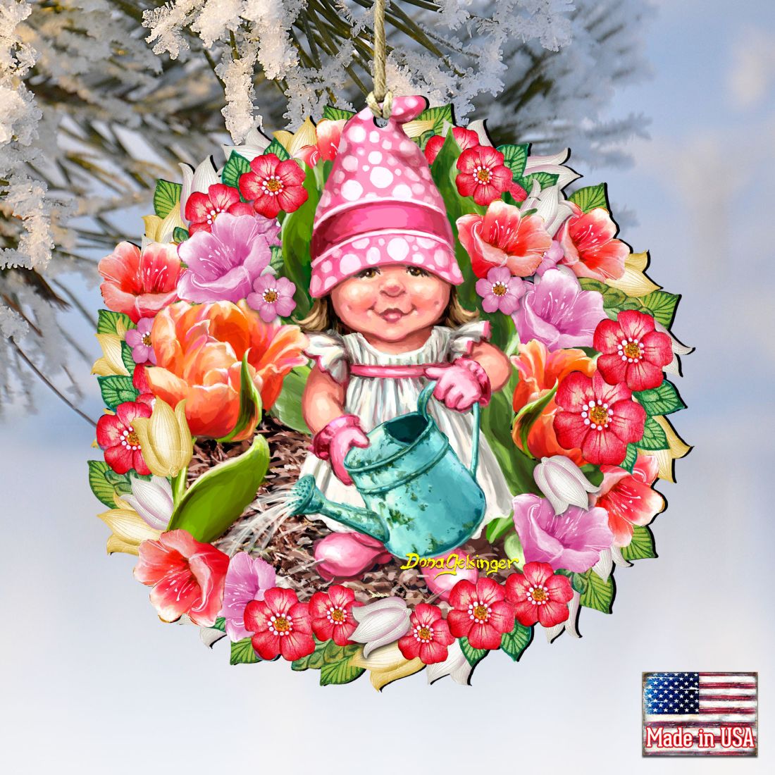 Corona de gnomos de primavera con adornos de madera de Gelsinger - Decoración de primavera para Pascua - 8161055-DG