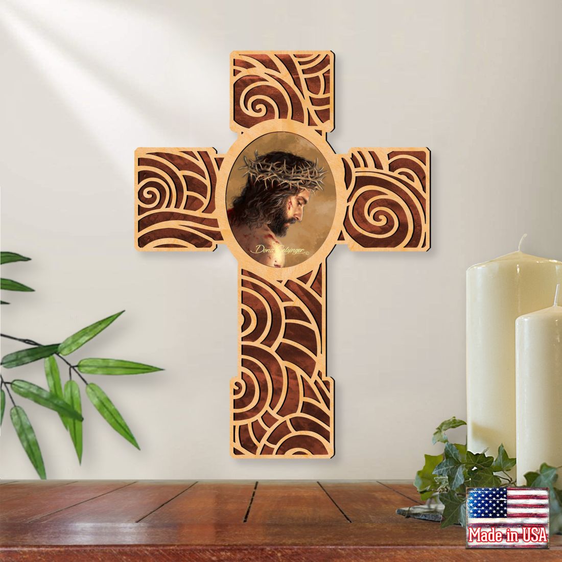 Jesus Modern Wooden Cross by D. Gelsinger - Inspirational Icon Decor - 88280-DG