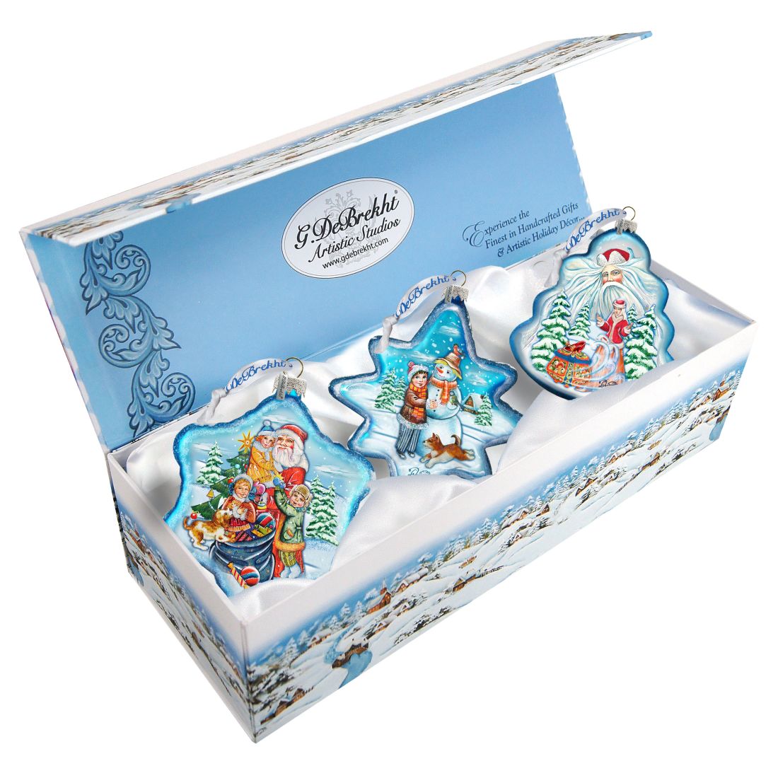 Juego de 3 adornos de cristal con temática de invierno de G. DeBrekht - Decoración navideña - 75104-B3