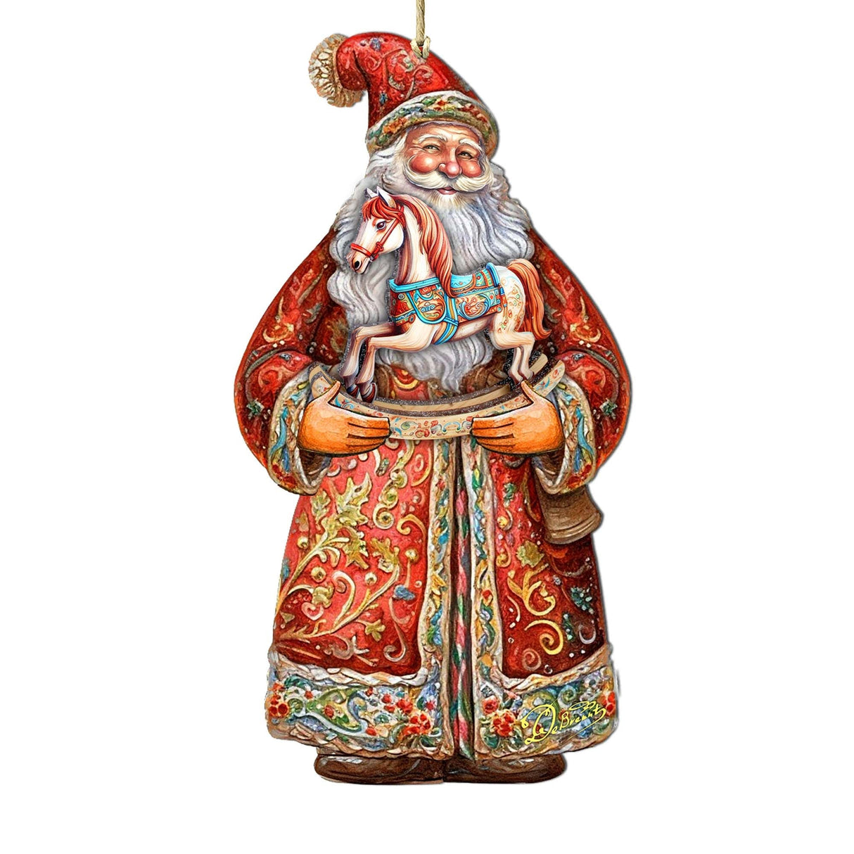 Adornos de madera con el nostálgico caballo mecedor de Papá Noel de G. Debrekht - Decoración navideña con muñeco de nieve de Papá Noel - 8691414