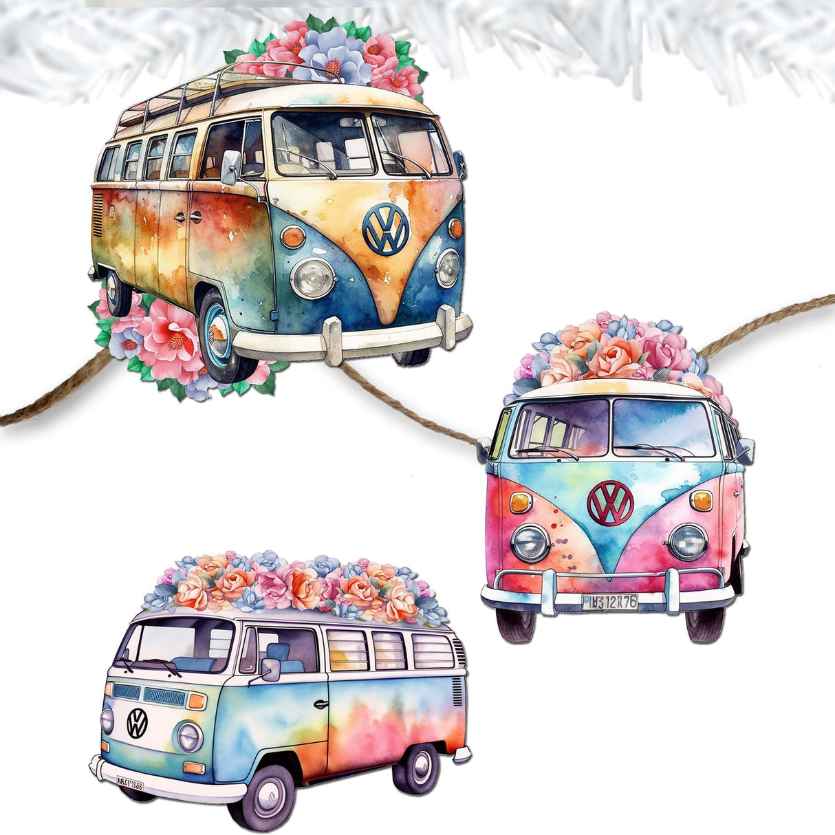 Surf Vans Decorative Wooden Clip-on Ornaments Set of 3 by G. Debrekht - Christmas Decor - 8091040C-S3