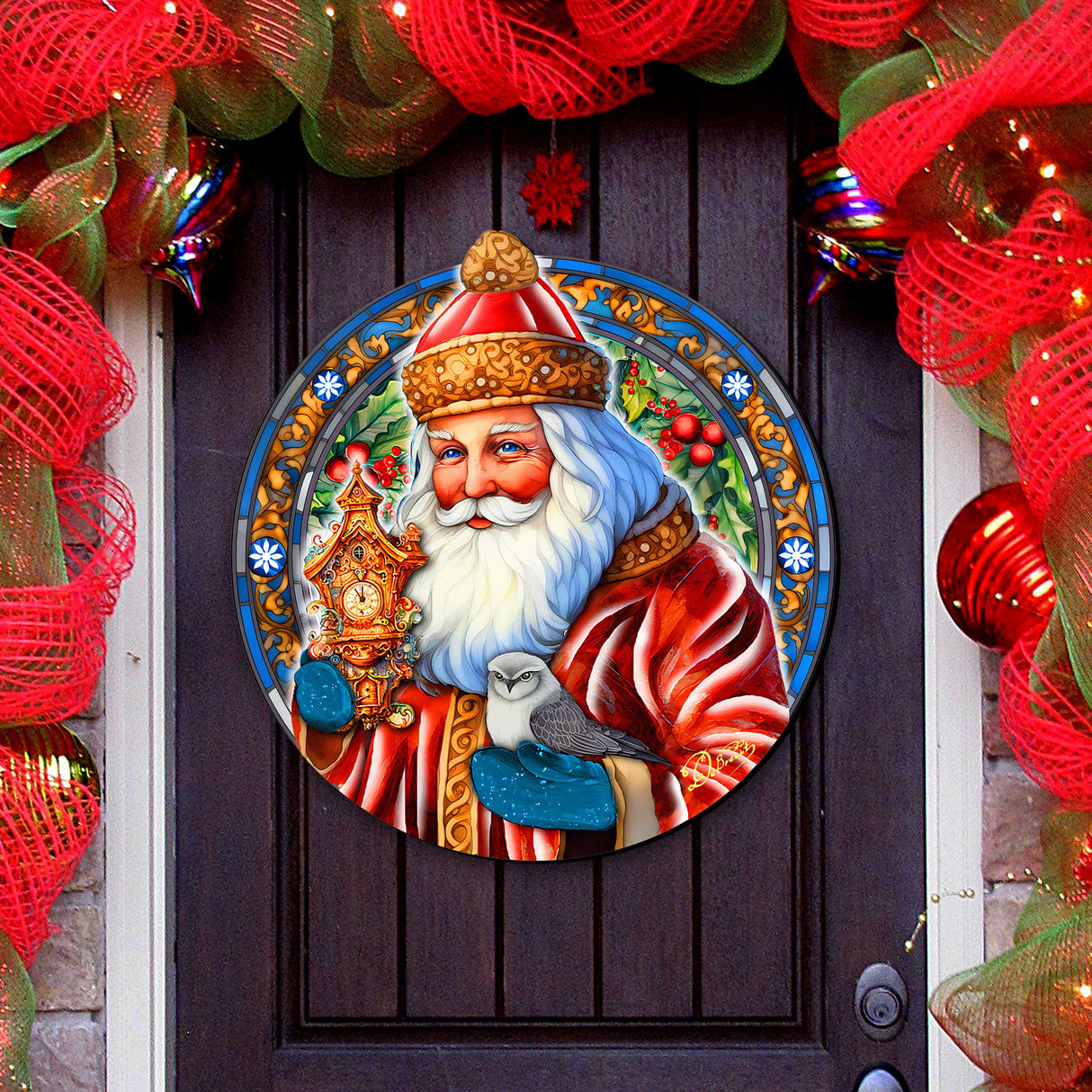Decoración navideña para puerta de Papá Noel con reloj de G. Debrekht - Decoración de muñeco de nieve de Papá Noel - 8652818H