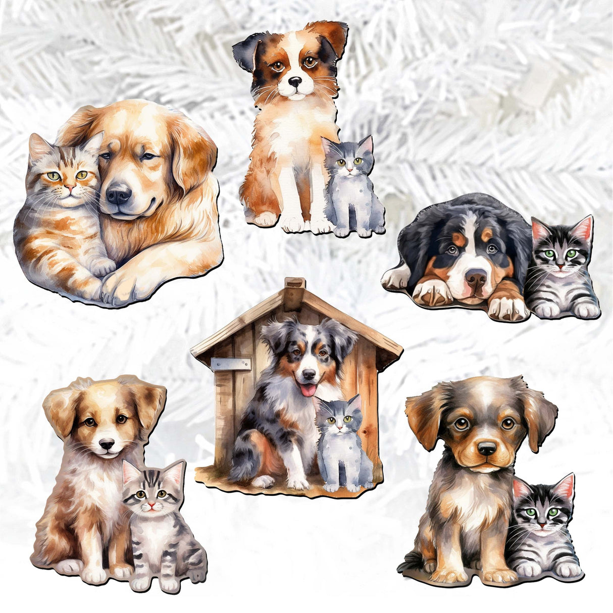 Dogs Decorative Wooden Clip-on Ornaments of 6 by G. Debrekht - Christmas Decor - 8090017C-S6