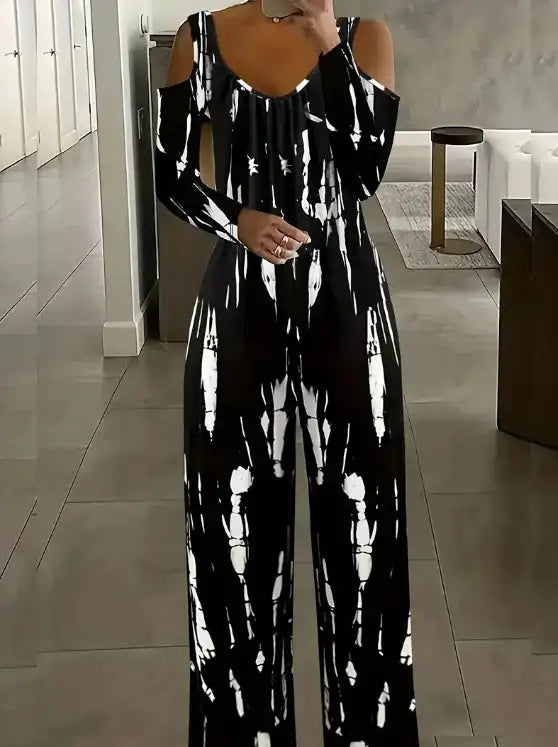 Women's V-neck Irregular Tie Dye Off Shoulder Fashion Jumpsuit - Lootquake