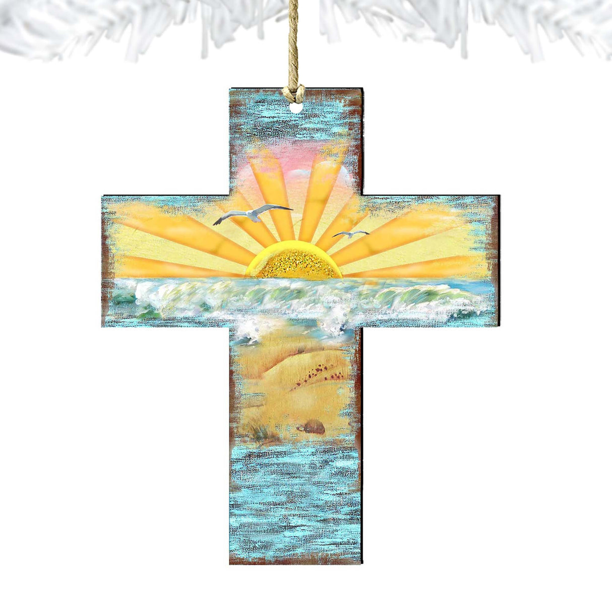 Coastal Cross Wooden Ornaments by G. DeBrekht - Coastal Holiday Decor - 8198313
