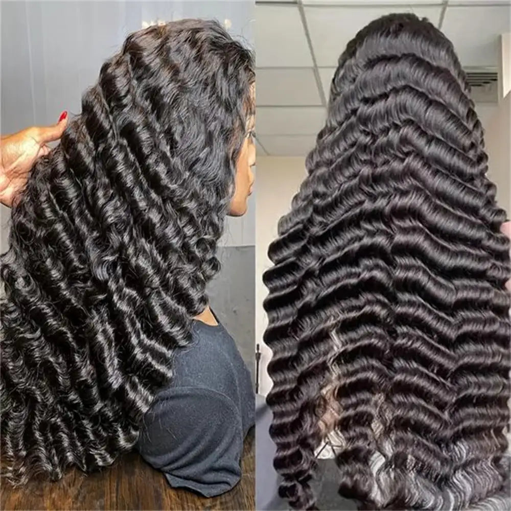 Real Person Wig 13 4 Lace Deep Rolled Wavy Human Hair Wig Natural Hair - Lootquake