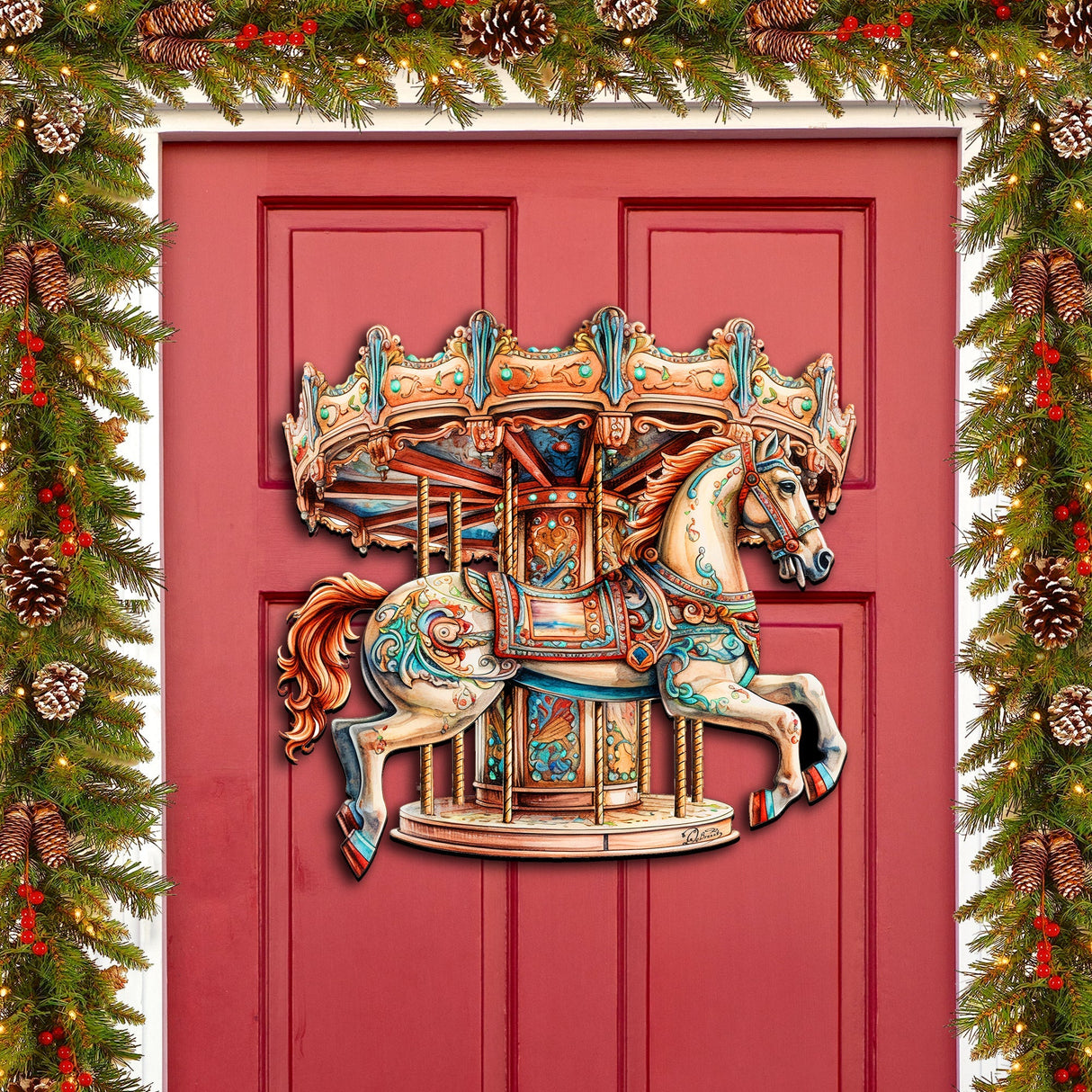 Carousel Horse Holiday Door Decor by G. Debrekht - Christmas Decor - 8611027H