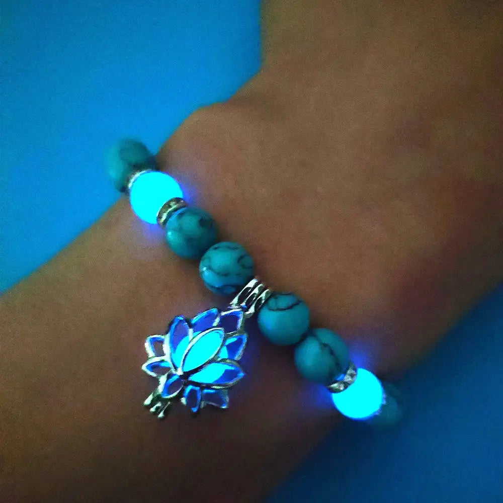 Energy Luminous Lotus Natural Stone Bracelet Yoga Healing Luminous Glow In The Dark Charm Beads Bracelet For Men Women Prayer Buddhism - Lootquake