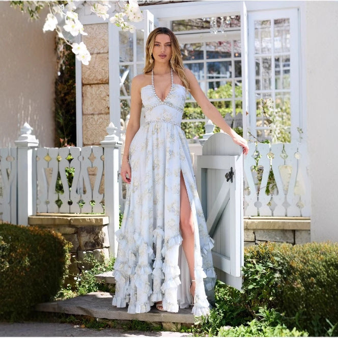 Falda de expansión ajustada estampada para vestido de tirantes de vacaciones