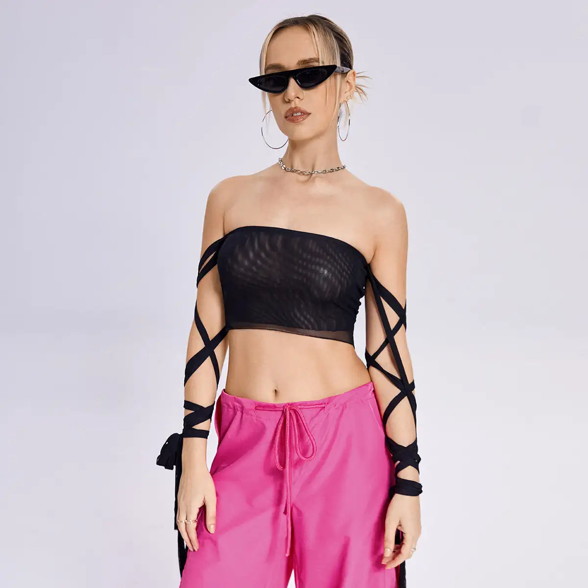 2023 New Style Womens Elastic Cross Arm Solid Color Straps Tank Top Casual Summer Ladies Slim Top - Lootquake