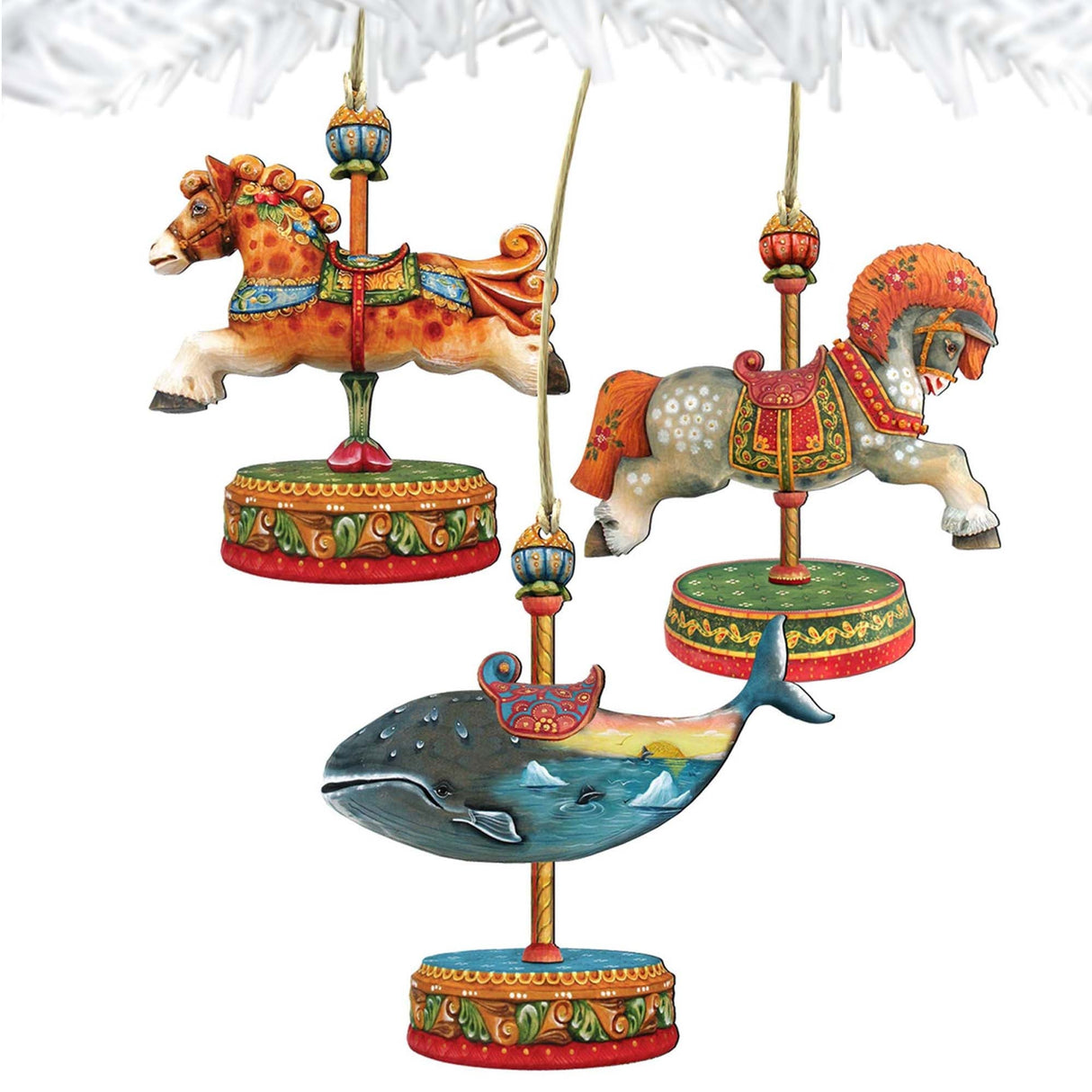 Juego de 3 adornos de madera de carrusel de G. DeBrekht - Decoración navideña - 81000872S3