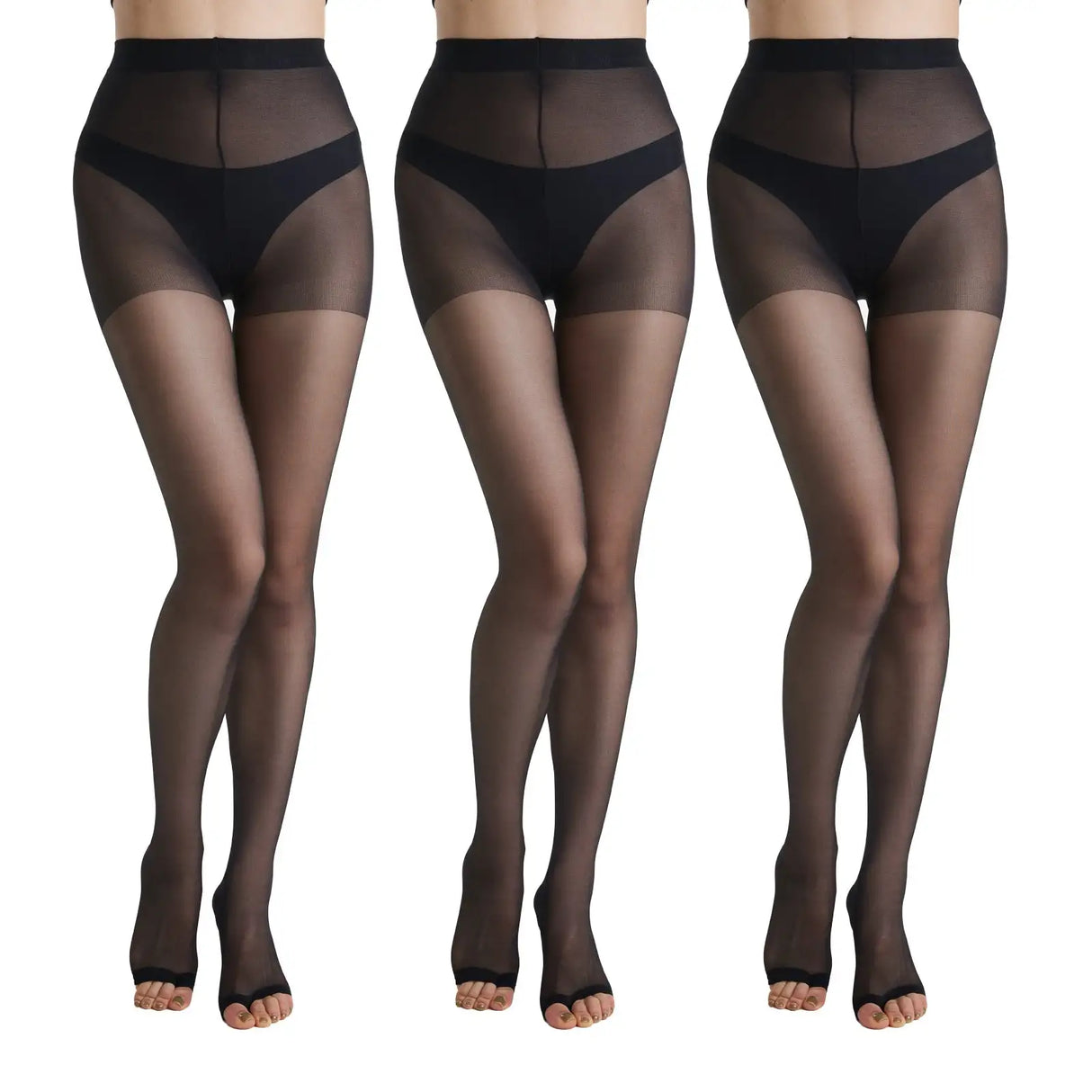 3 Pairs Womens 20D Ultra Toeless Sheer Tights Open Toe Control Top Pantyhose - Lootquake