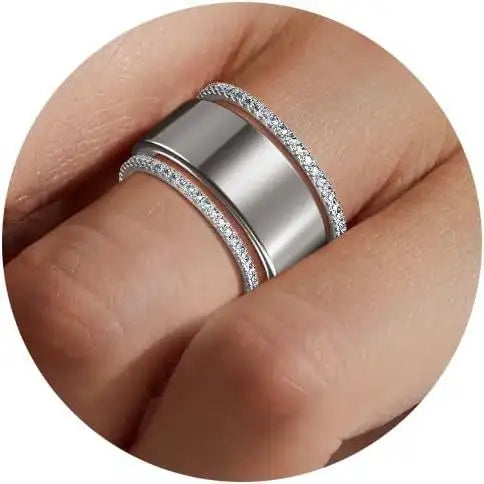 Glossy Trim Rhinestone Ring Titanium Steel - Lootquake