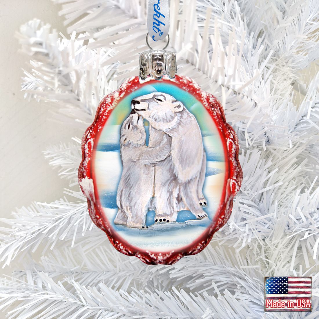 Adorno de vidrio de mercurio con cachorros de oso polar de Papá Noel de G. DeBrekht - Decoración navideña con animales salvajes - 771020