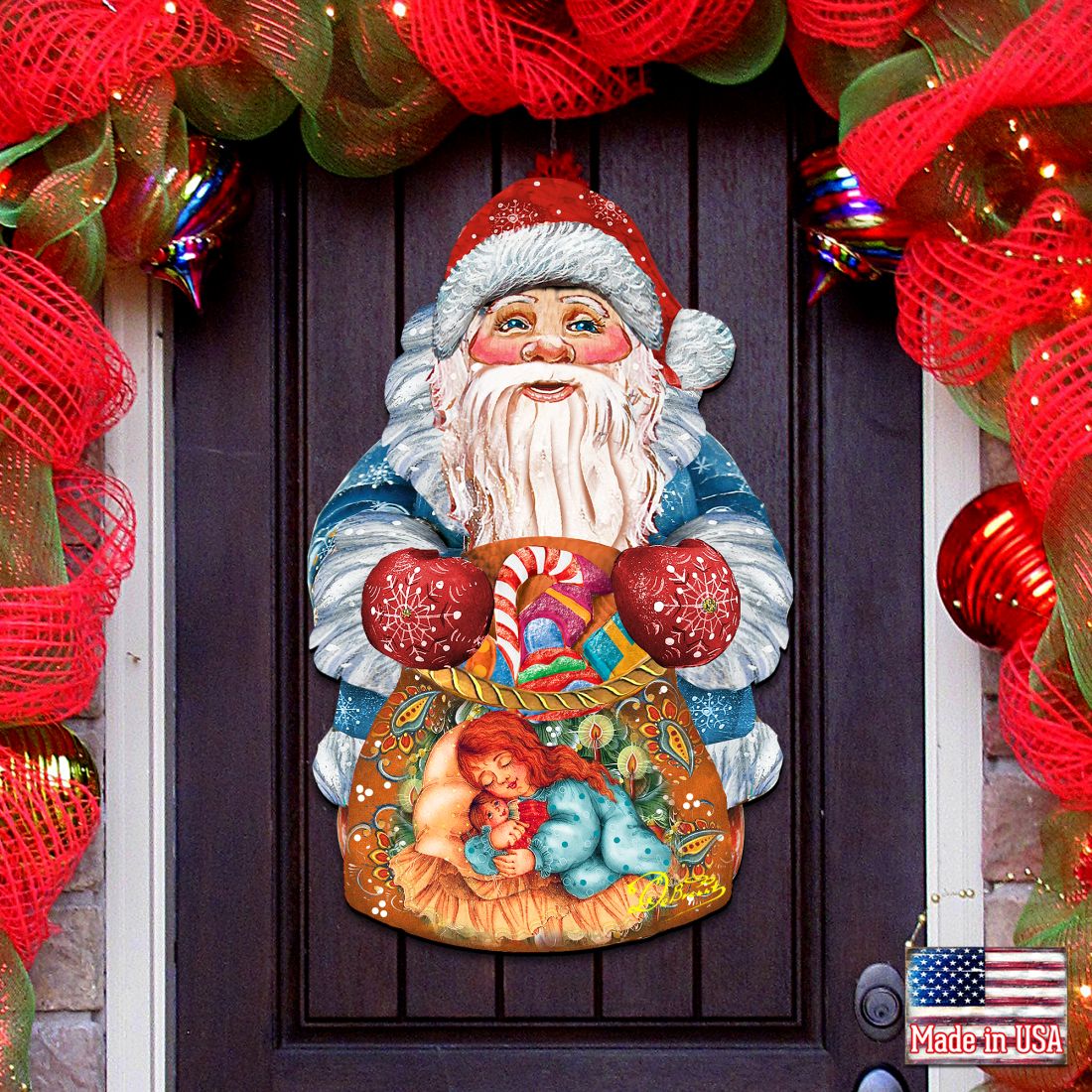 Gift Bag Santa Door Decor Door Decor by G. DeBrekht - Christmas Santa Snowman Decor - 8117901H