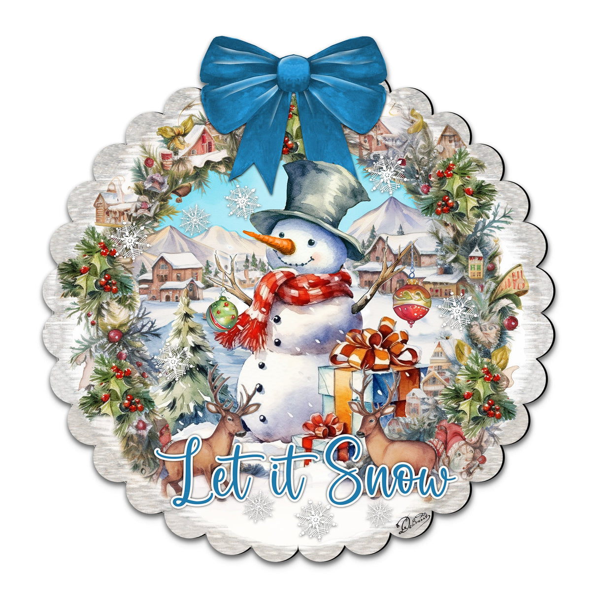 Let It Snow Front Door Welcome Sign, Wooden Front Porch Decor by G. Debrekht Christmas Santa Snowman Decor - 933122H