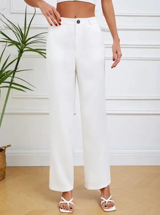 Women's Solid Color Button Slim Straight Tube Simple And Comfortable Pants - Lootquake