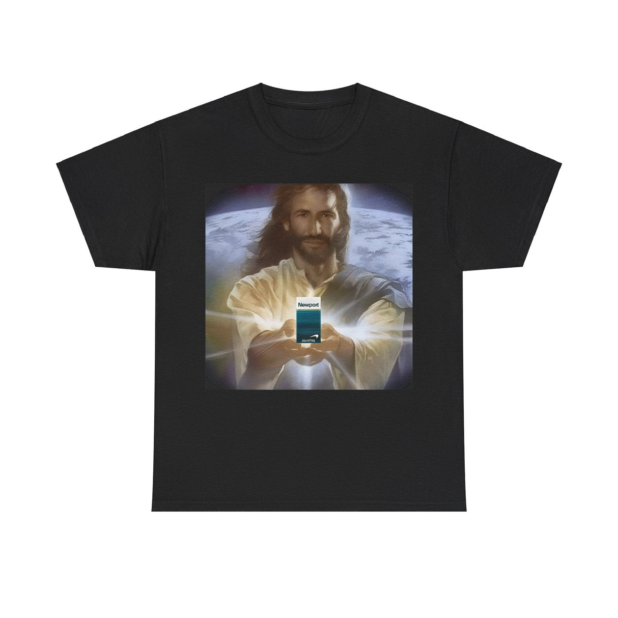 Jesús con cigarrillos | Newport | Camiseta con meme divertido