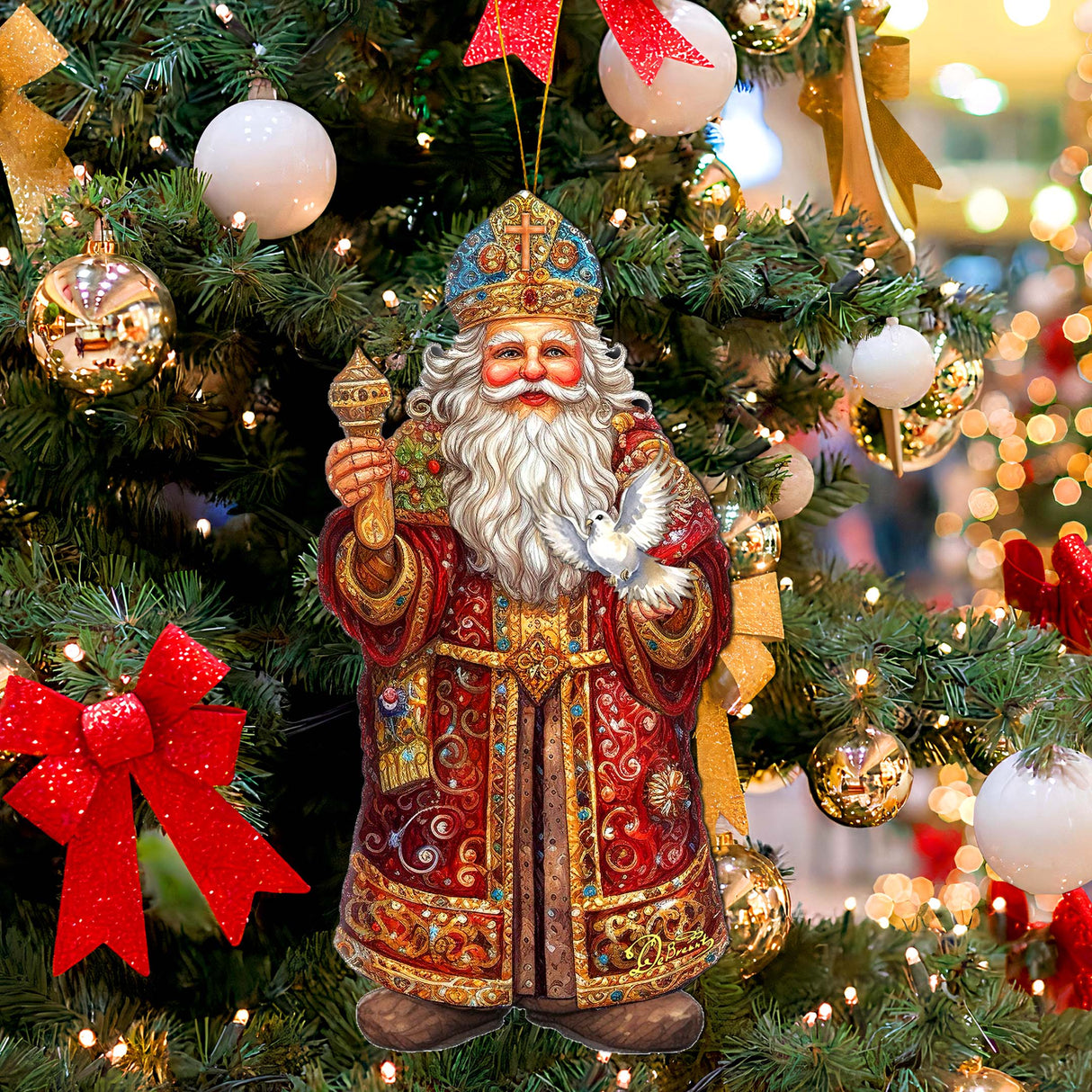 Adornos de madera de la Paloma de la Esperanza de Papá Noel de G. Debrekht - Decoración navideña de muñeco de nieve de Papá Noel - 8691416