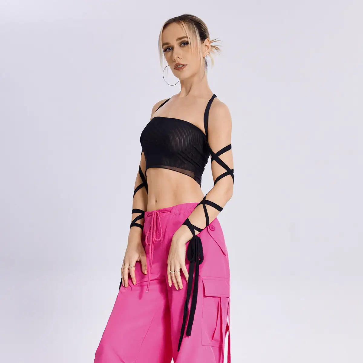 2023 New Style Womens Elastic Cross Arm Solid Color Straps Tank Top Casual Summer Ladies Slim Top - Lootquake