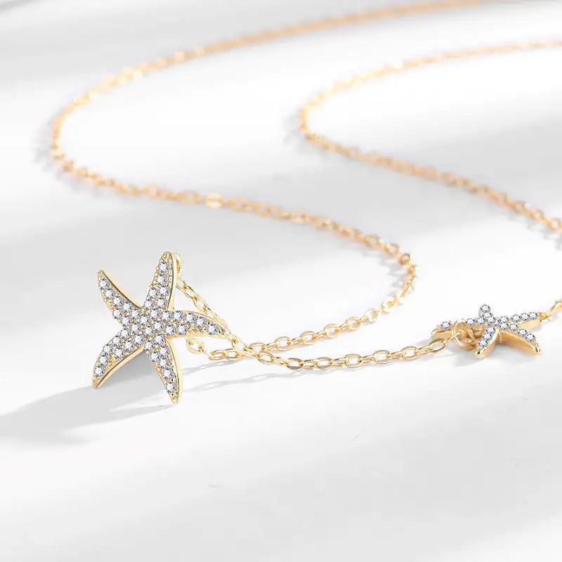 Double Starfish Full Diamond Necklace Female Fashion Special-interest - Lootquake