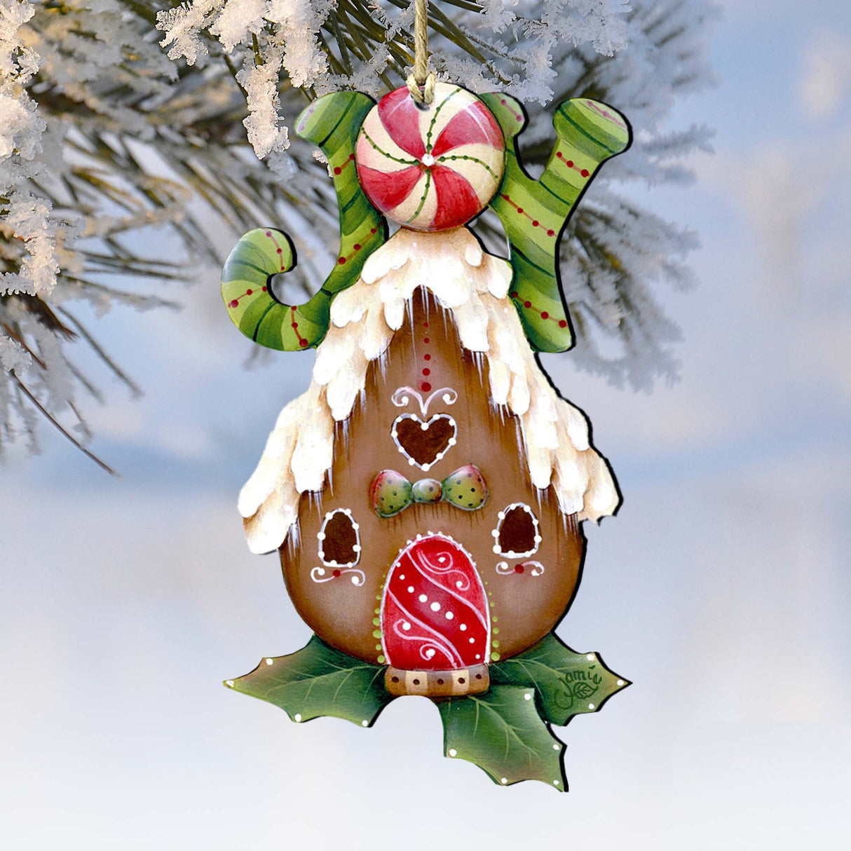 Joy Gingerbread House Wooden Ornaments by Jamie Mills-Price - Christmas Decor - 8457507