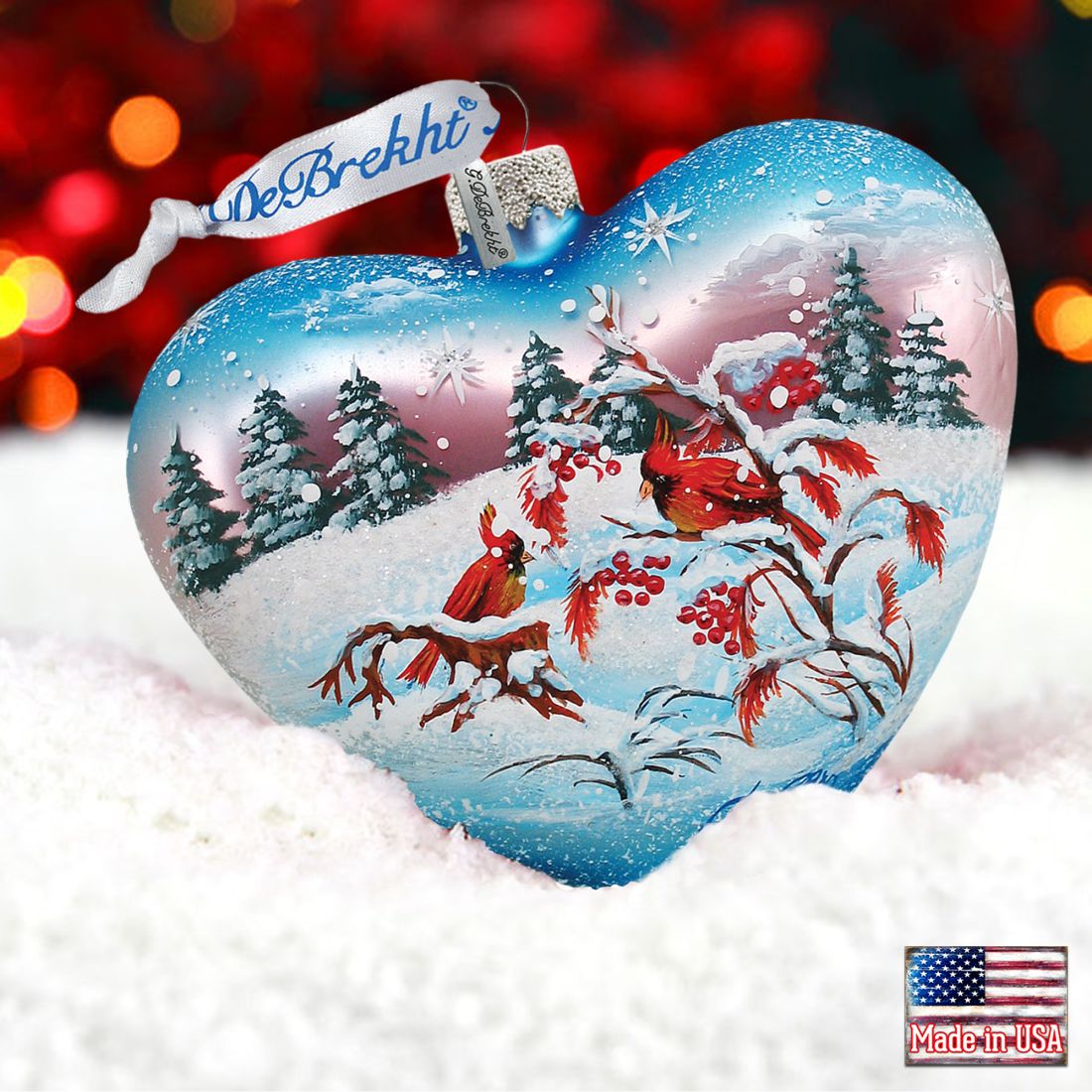 Winter Birds Heart Glass Ornament by G. DeBrekht - Christmas Decor - 73152