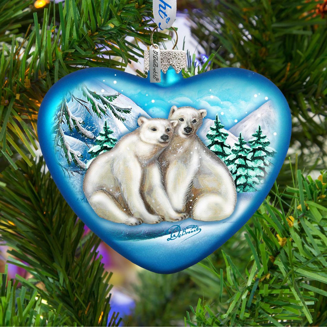 Polar Bear Love Heart Glass Ornament by G. DeBrekht - Wildlife Holiday Decor - 744-021