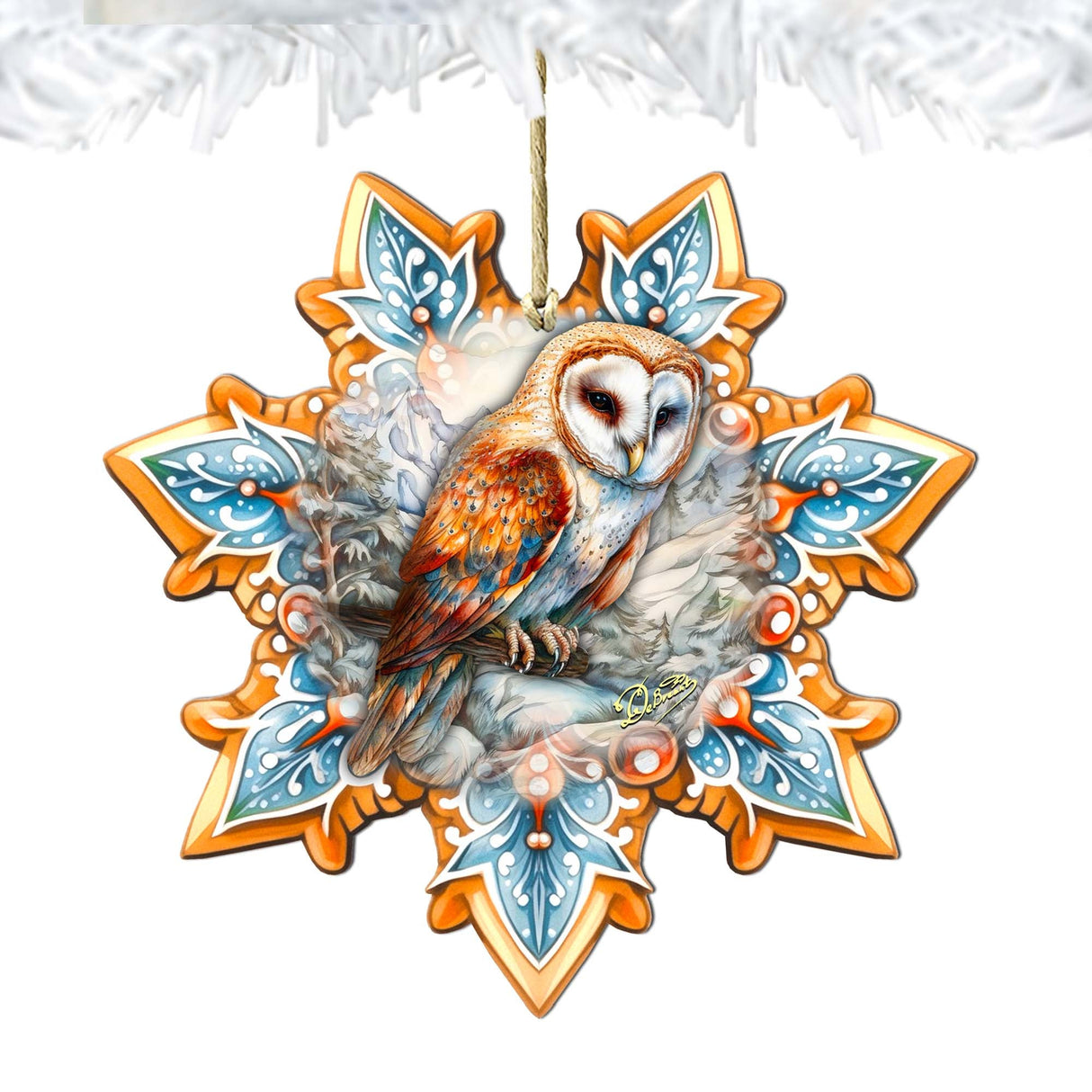 Adornos de madera con forma de copo de nieve de búho campestre de G. Debrekht - Decoración de vida silvestre - 8688434