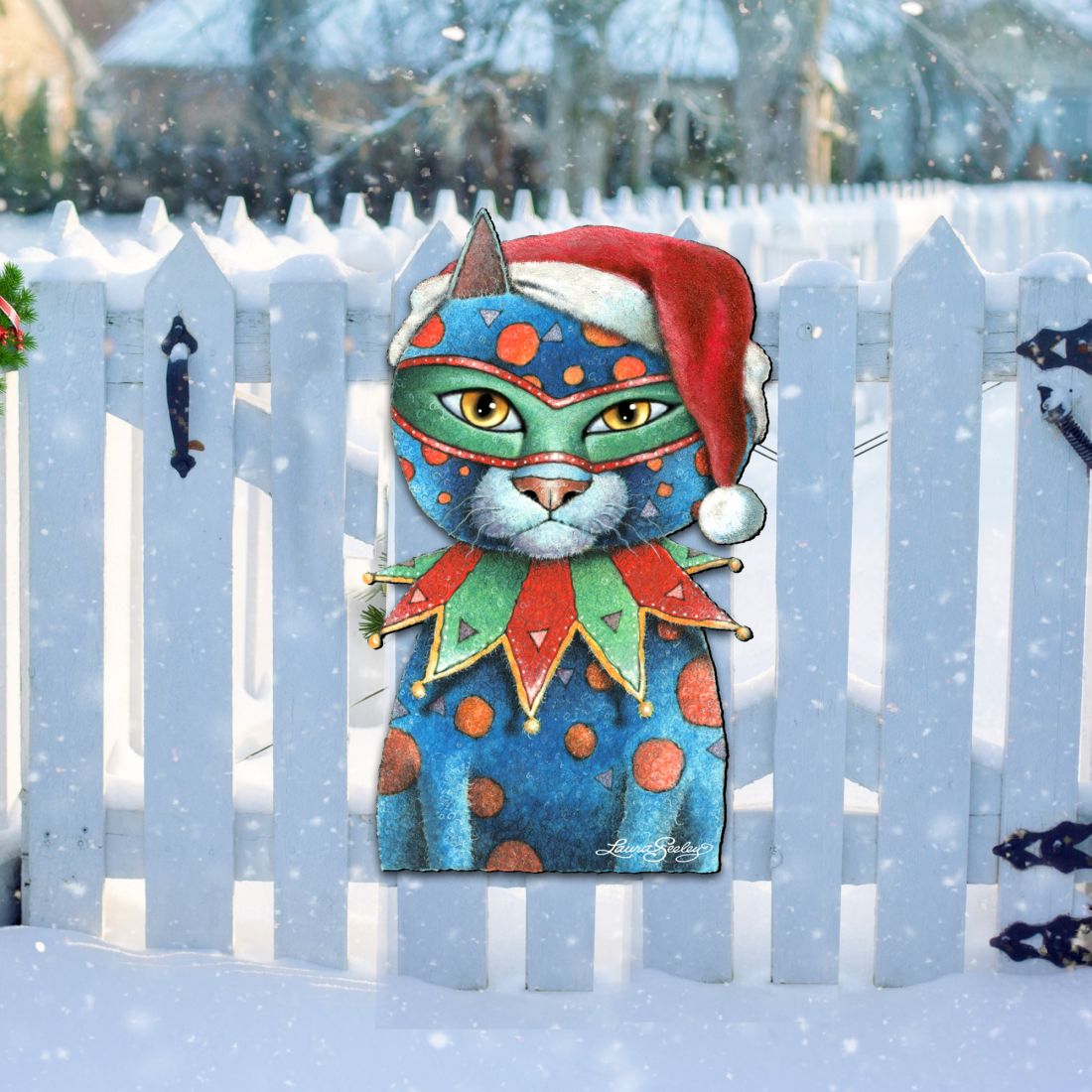 Mardi Gras Santa Cat Holiday Door Decor by Laura Seeley - Pets Dog and Cats Decor - 8512057H