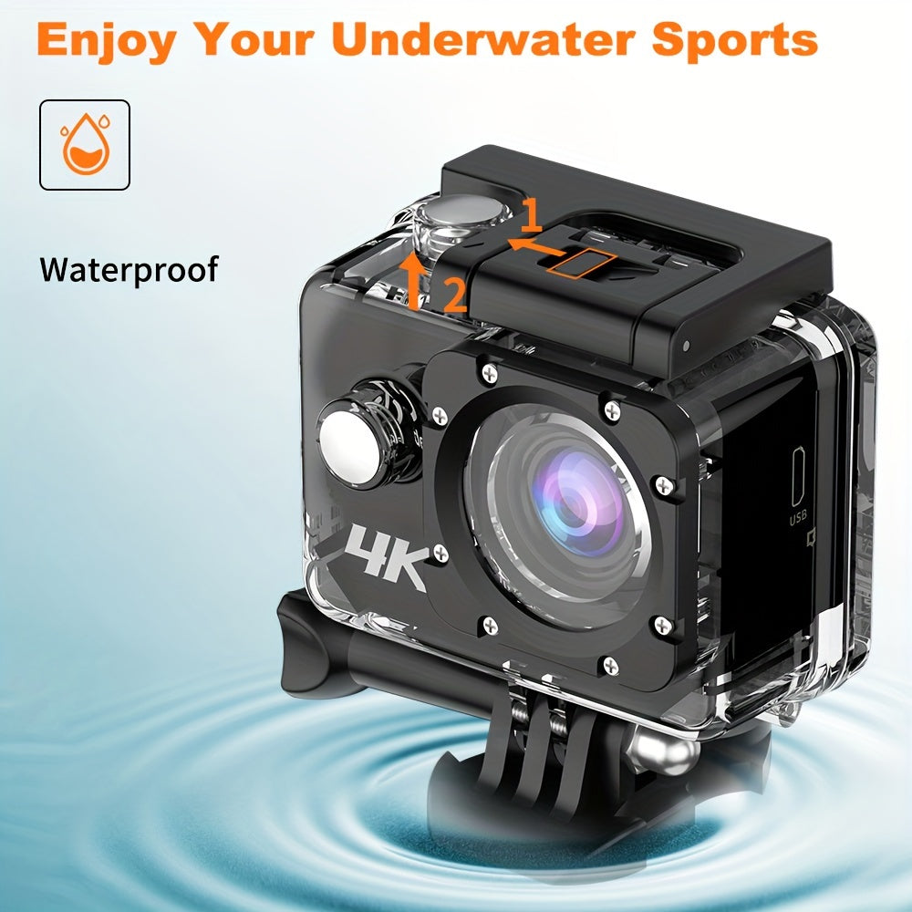 Ourlife 4K Ultra HD Action Camera with WiFi, 32GB Memory Card Included, Transparent Underwater Sports Camera, Digital Zoom, Automatic Focus, LCD Display, Rechargeable Battery, Ideal for Outdoor Adventures, Underwater Photogra