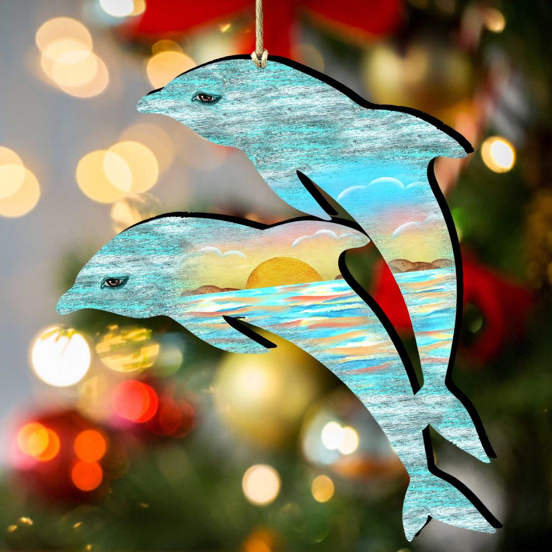 Dolphins Wooden Ornaments by G. DeBrekht - Coastal Holiday Decor - 8198519