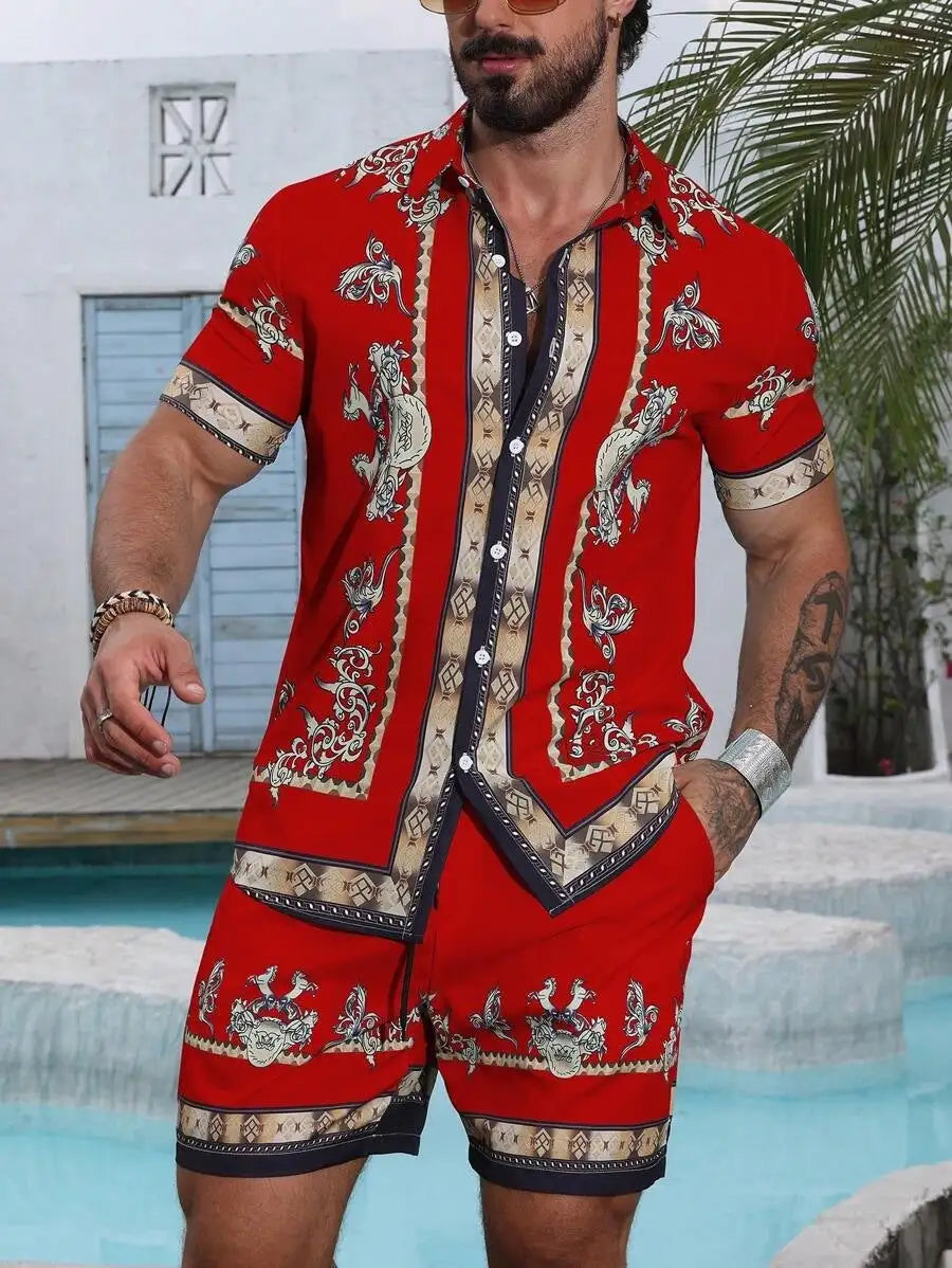 3D Digital Printing Men's Casual Loose Shirt Shorts - Lootquake