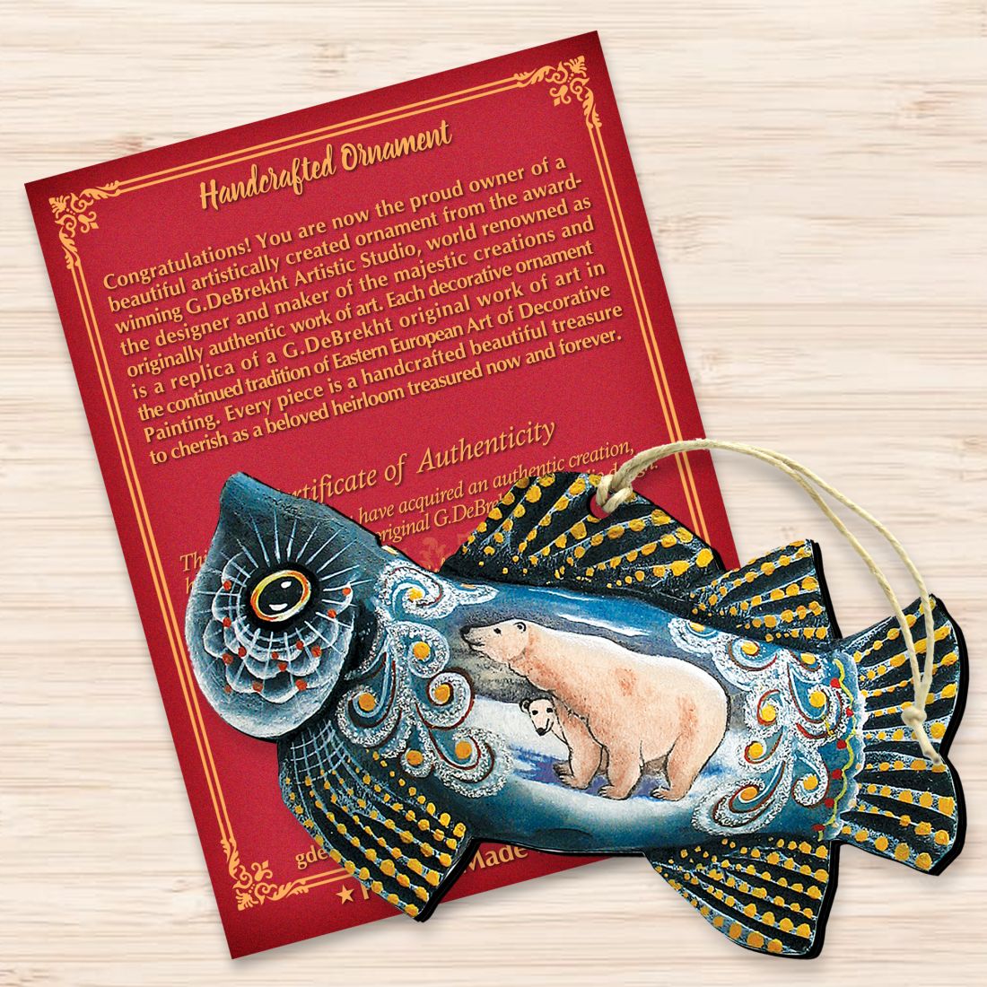 Adornos navideños de madera con forma de pez escarchado de G. DeBrekht - Decoración costera navideña - 8126141