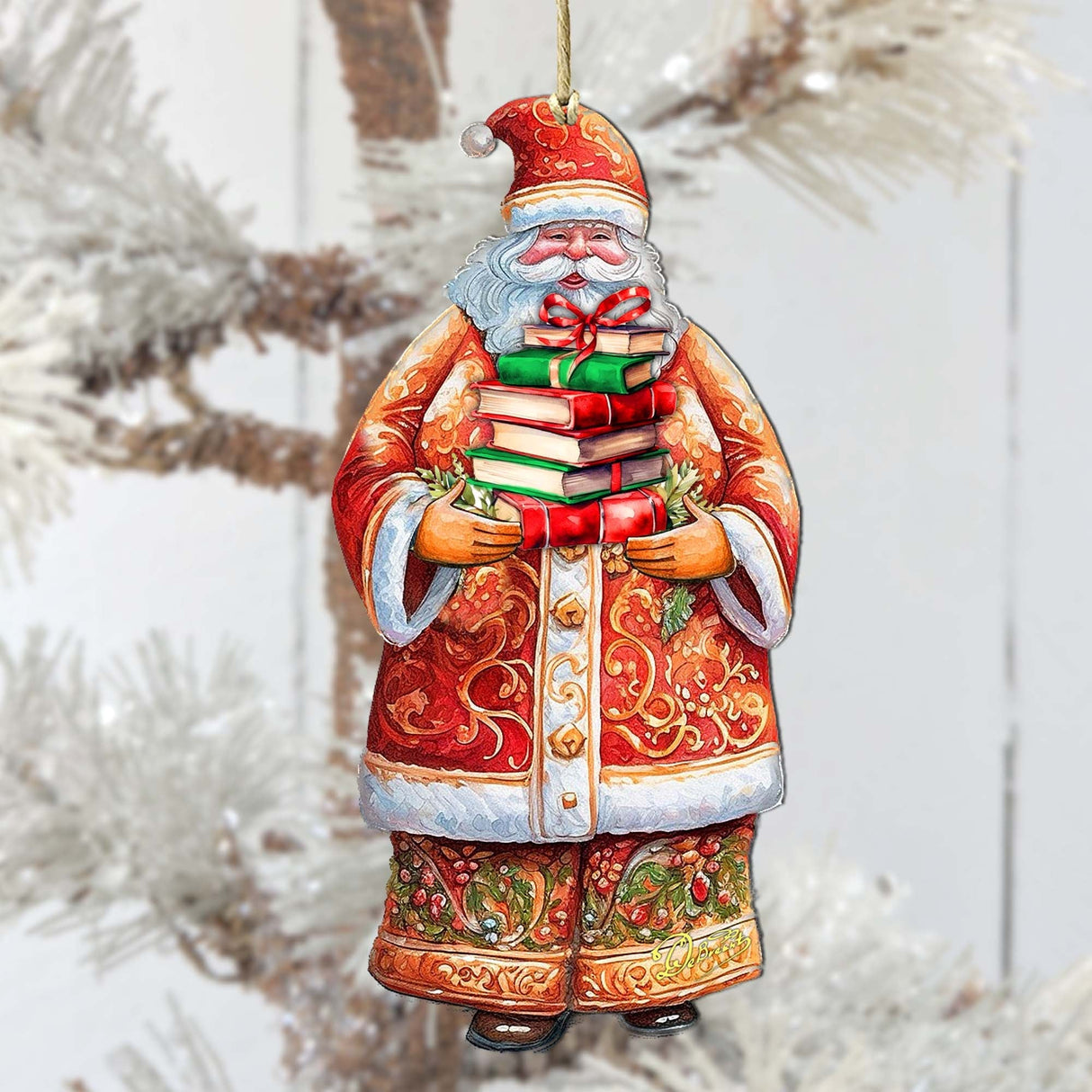 Adornos de madera de la colección de libros de Papá Noel de G. Debrekht - Decoración navideña de muñeco de nieve de Papá Noel - 8691405