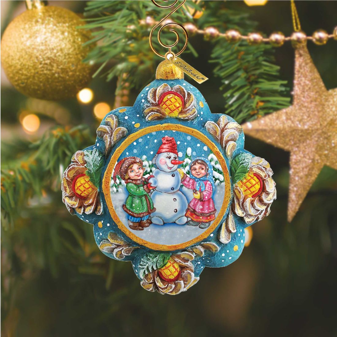 Frosted Story Sculpted Hand-Painted Christmas Ornament by G. DeBrekht - Christmas Santa Snowman Decor - 6102522