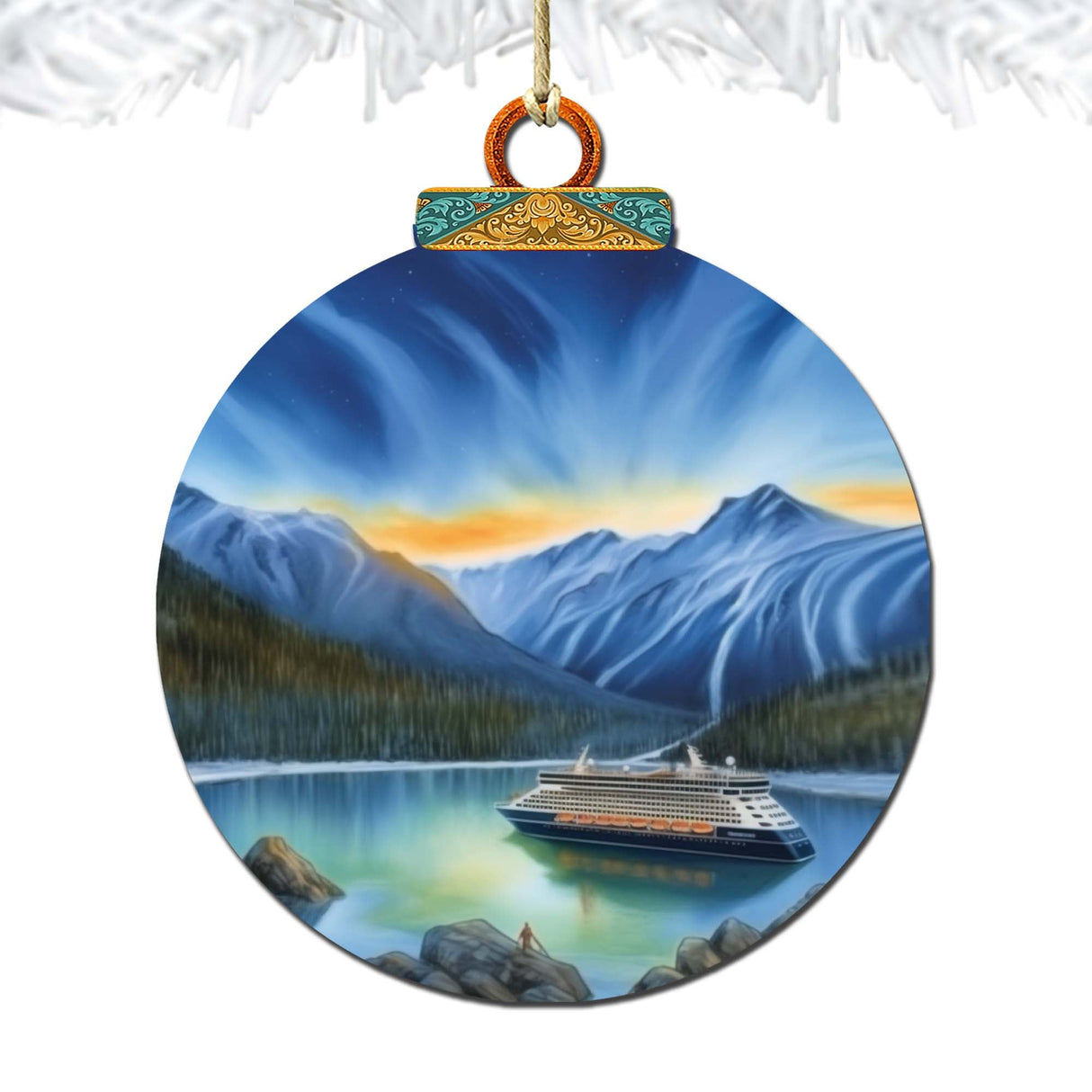 Adornos de madera "Esplendor de las Montañas de Alaska" de G.Debrekht - Decoración navideña con temática de vida silvestre - 870066