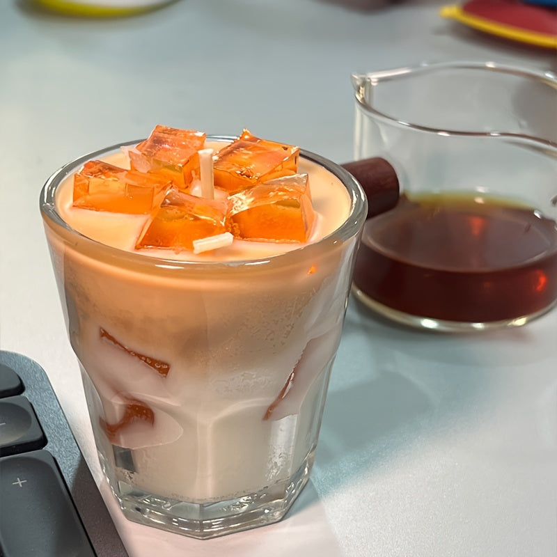 1pc, 300g Caramel Latte Scented Candle, Handcrafted Soy Wax, Indoor Use, Crystal Accents, Oval Shape, Aromatherapy, Perfect for Home Decor, Suitable for Christmas, Halloween, Easter, Hanukkah, Thanksgiving, 0.26-2.64gal Capac