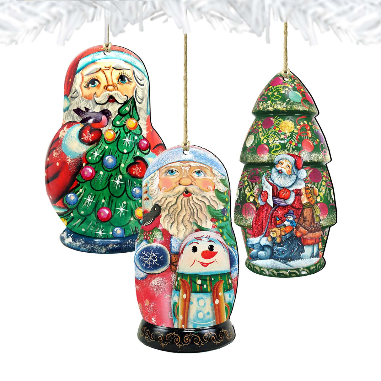 Juego de 3 adornos de madera de Papá Noel de G. DeBrekht - Decoración navideña de muñeco de nieve - 8100104S3