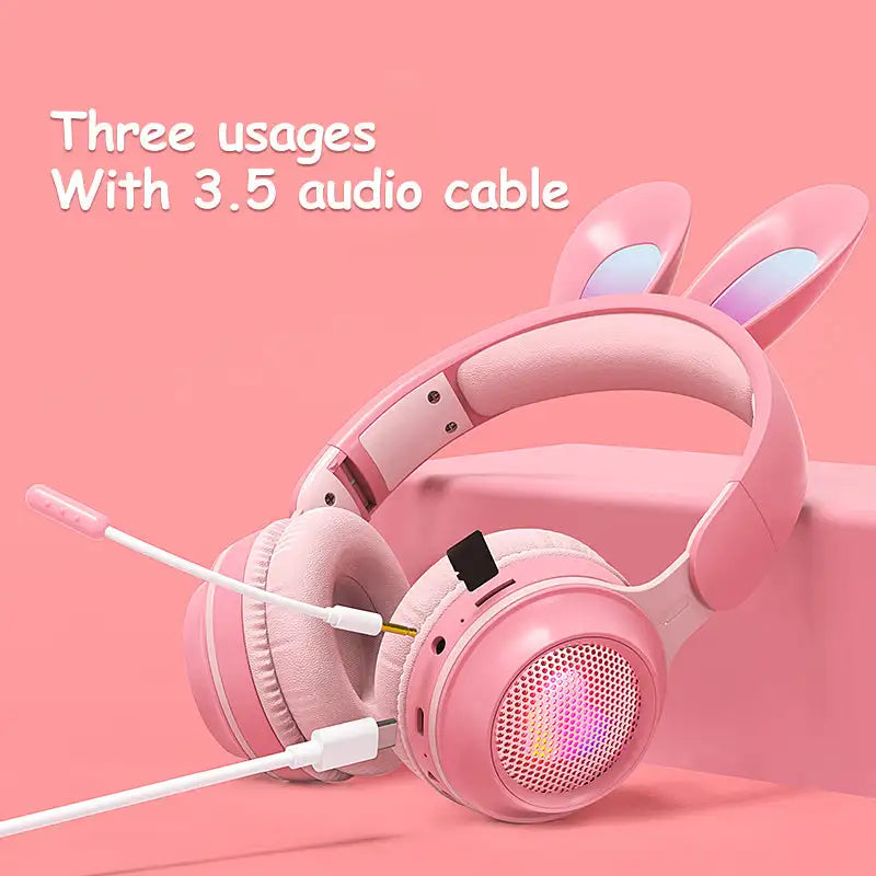 Rabbit Ear Headphones Wireless Luminous Extendable Wheat Headphones - Lootquake