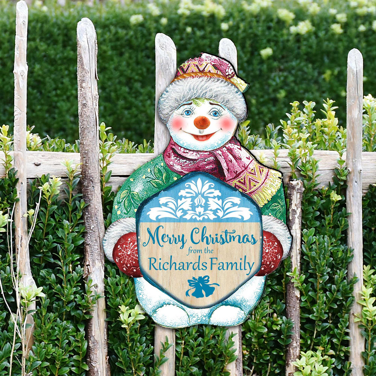 Merry Christmas Snowman Door Decor Family Name by G. DeBrekht - Christmas Santa Snowman Decor - 8116010H