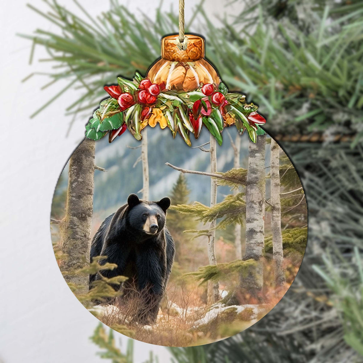 Adornos de madera de armonía de oso negro de Alaska de G.Debrekht - Decoración navideña con temática de vida silvestre - 870034