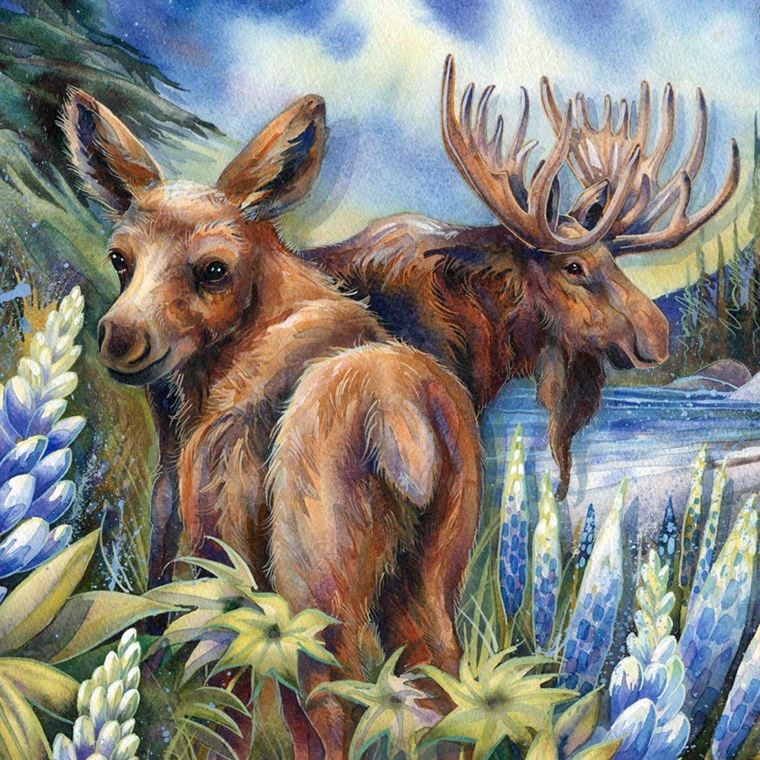 Easily AƒMoosed in Lupine Wooden Wall Art by J. Bergsma - Nature Wildlife Decor - 85922948B-JB