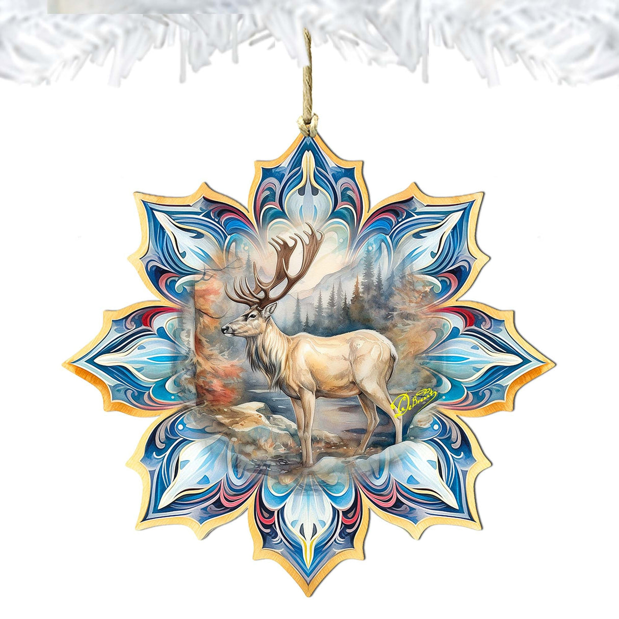 Reindeer Snowflake Wooden Ornaments by G. Debrekht - Nature Wildlife Decor - 8688415