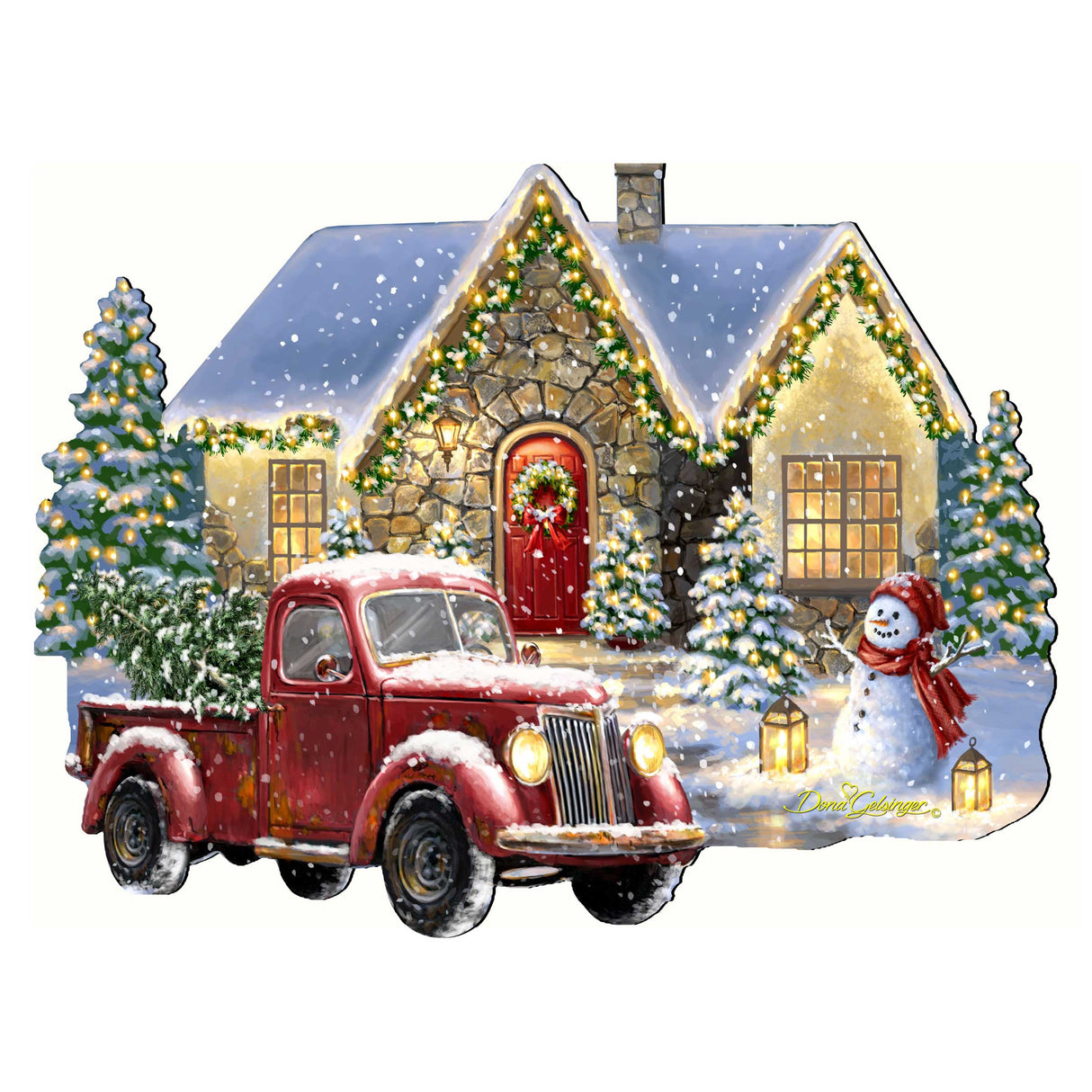 Christmas Light Lane with Truck Door Decor by D. Gelsinger - Christmas Santa Snowman Decor - 8461039H-1926