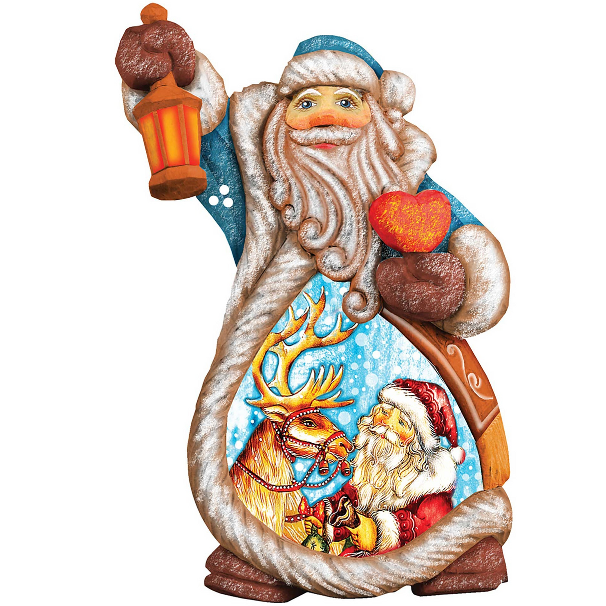Figura navideña de Papá Noel con reno, esculpida y pintada a mano por G. DeBrekht - Decoración navideña de Papá Noel y muñeco de nieve - 661212