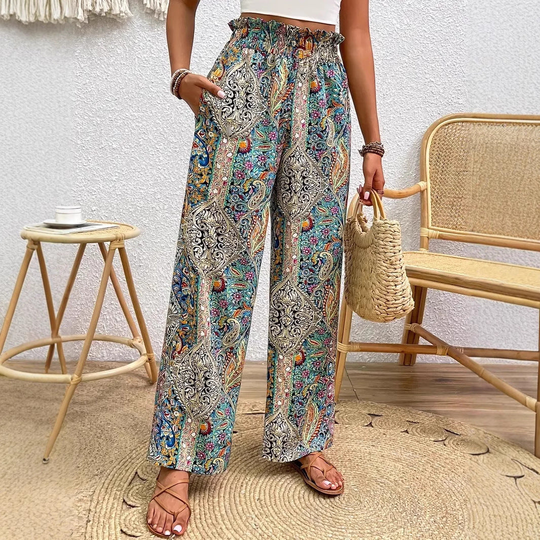 Pantalones anchos de mujer con estampado bohemio