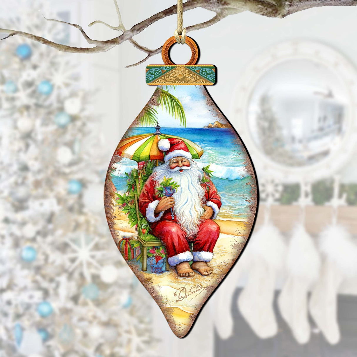 Santa on the Beach Decorations Santa's Beach Break Wooden Ornaments by G.Debrekht Coastal Holiday Decor - 8688182